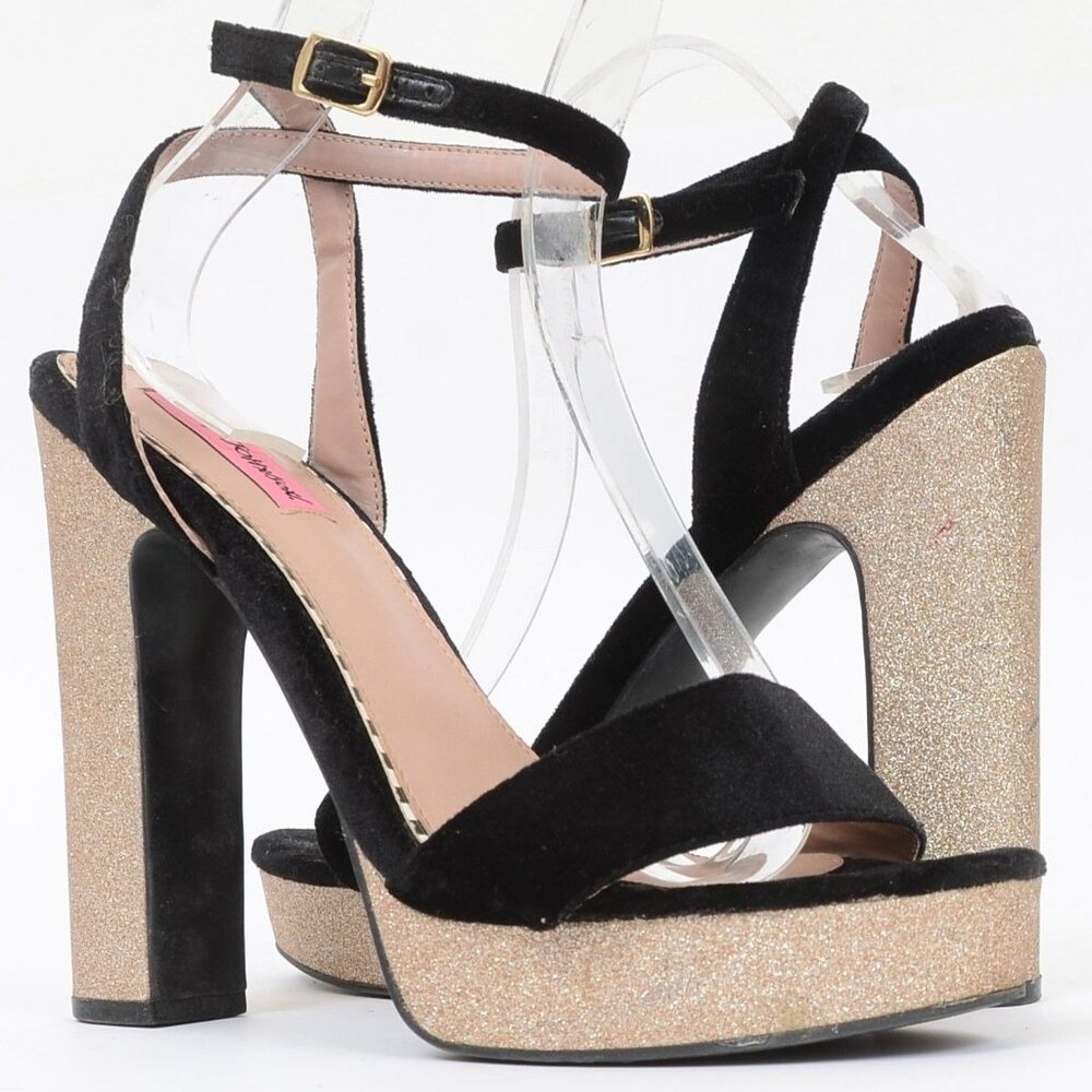 Betsey Johnson Mattie Black Velvet Gold  Glitter Platform High Heels Gothic Sz 9